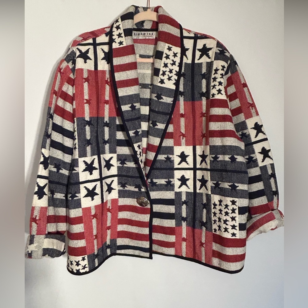 BEDFORD FAIR PATRIOT RED/NAVY/WHITE STARS STRIPES QUILTED LIKE CHUNKY JACKET 3XW